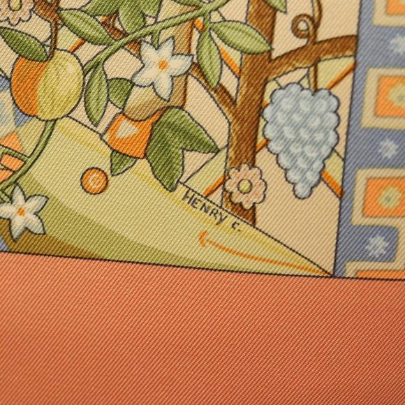 HERMES Carre 90 Scarf ""AXIS MUNDI"" Silk Orange Auth am8605 - Picture 12 of 15